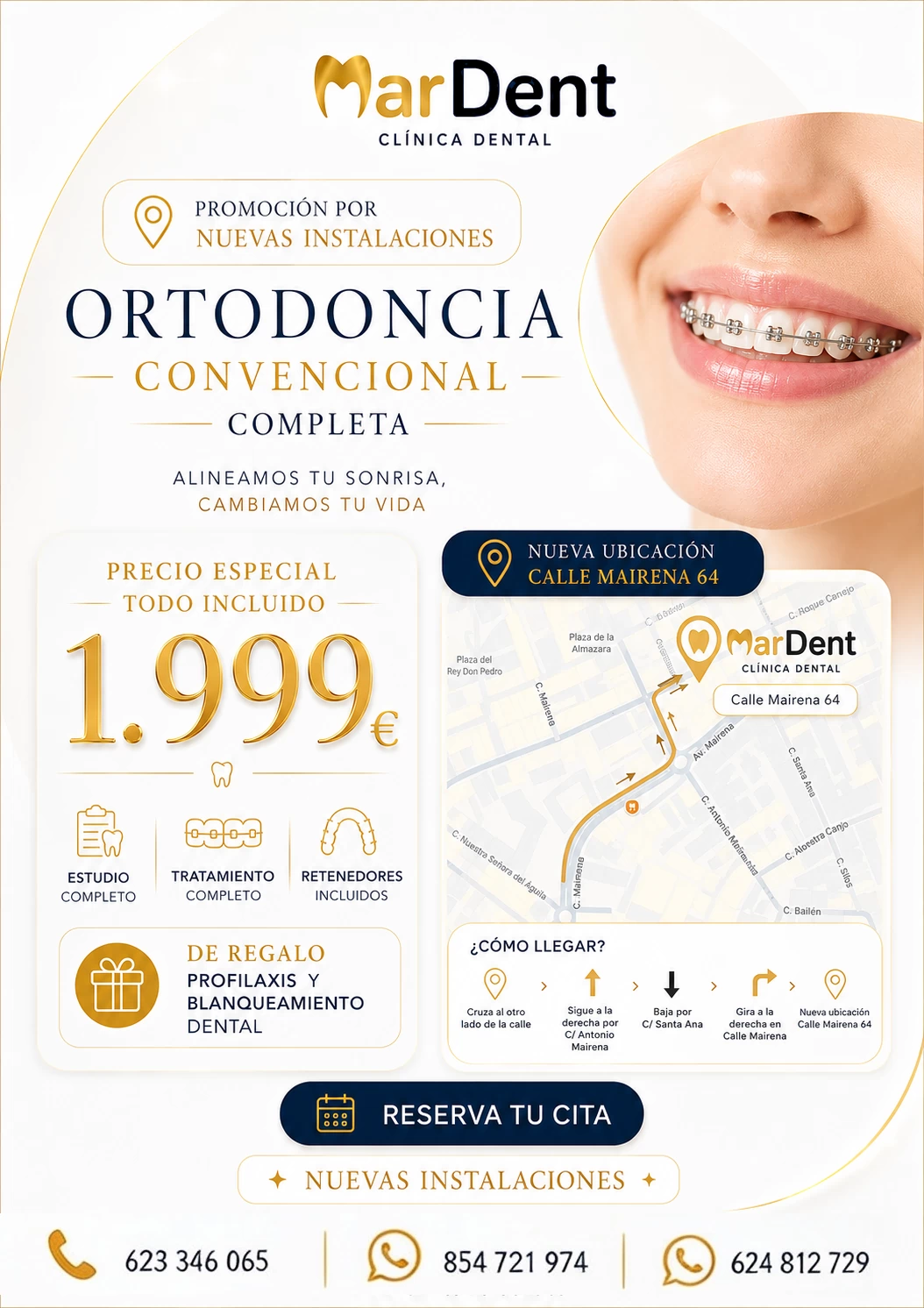 Ortodoncia convencional completa por 1999€. Regalo profilaxis y blanqueamiento dental